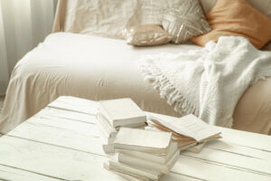 Intimate Homely Atmosphere With Books Large Light Table